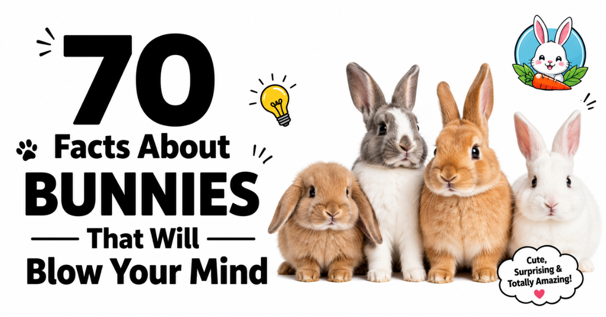 70 facts about bunnies with cute rabbits and colorful bunny logo