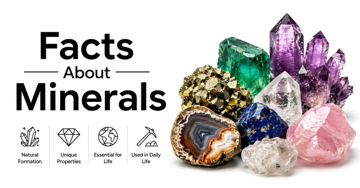 Facts About Minerals featuring colorful mineral and crystal specimens