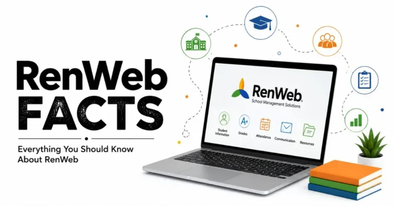 RenWeb facts feature image showing a laptop with school management tools, education icons, and RenWeb Facts text.