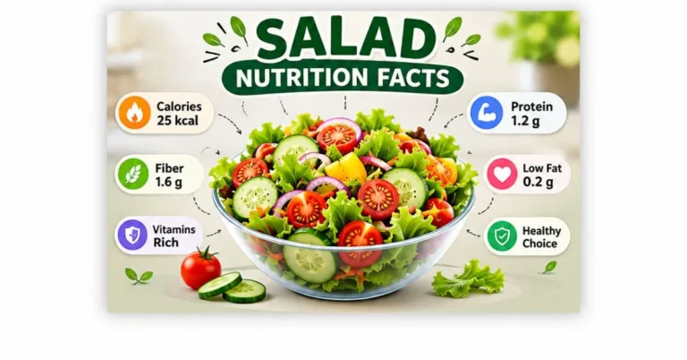 Salad nutrition facts with calories, fiber, protein, vitamins, and low fat information