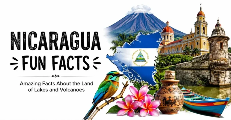 Nicaragua fun facts featuring volcanoes, map, wildlife, culture, and landmarks
