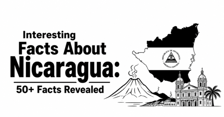 Interesting facts about Nicaragua featuring the Nicaragua map, volcano, cathedral, and 50+ facts revealed