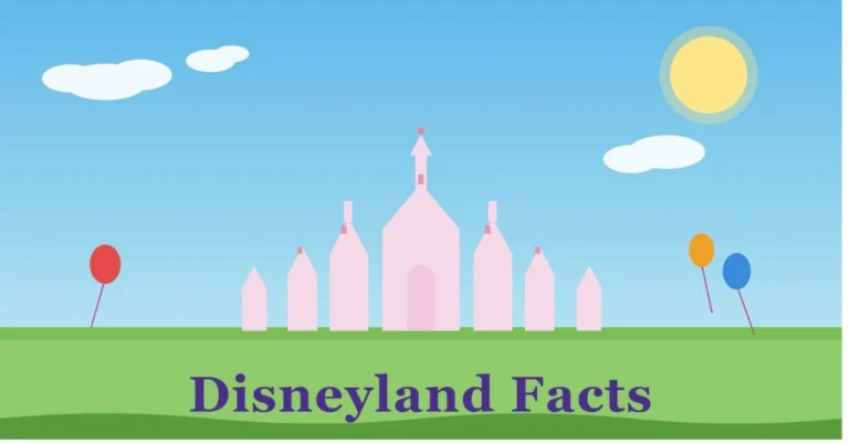 Disneyland castle illustration with pastel sky and text "Disneyland Facts" – featured image for Disneyland facts blog post