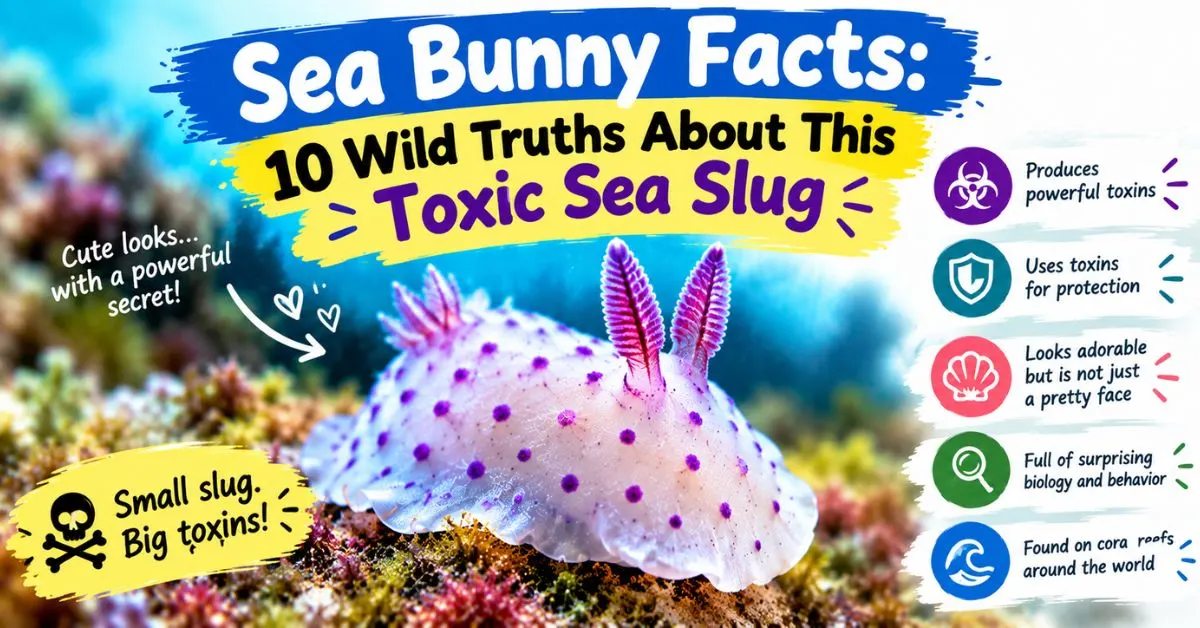 Sea bunny facts showing a cute toxic sea slug on a coral reef