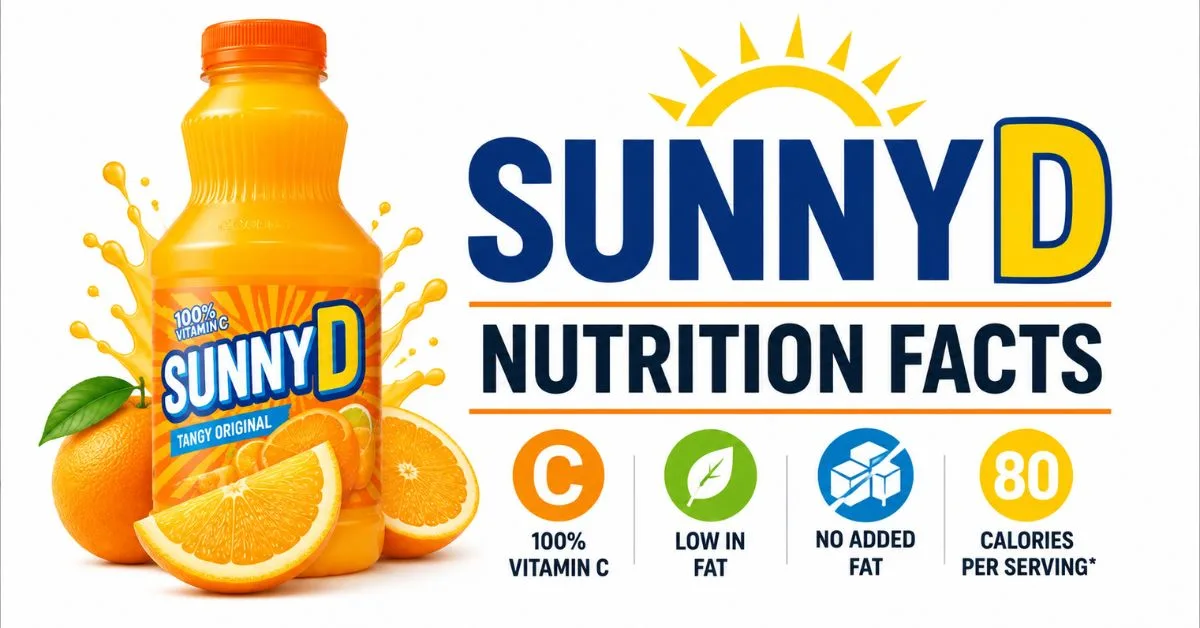 SunnyD Nutrition Facts feature image with orange drink bottle