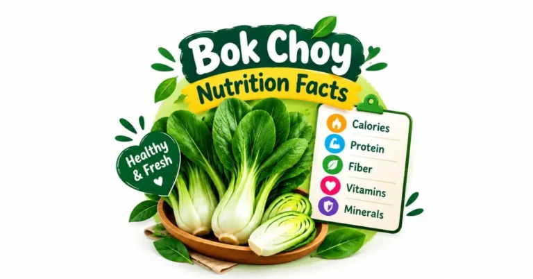 Bok choy nutrition facts with fresh bok choy and healthy nutrient icons