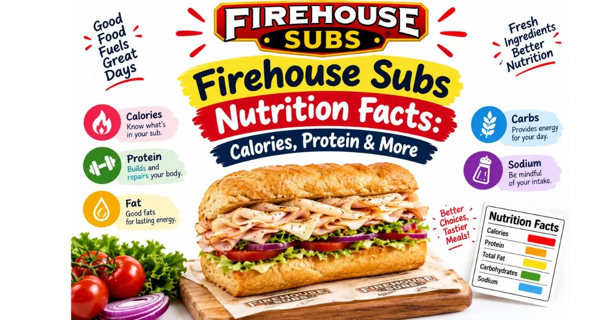 Firehouse Subs nutrition facts showing calories, protein, fat, carbs, and sodium