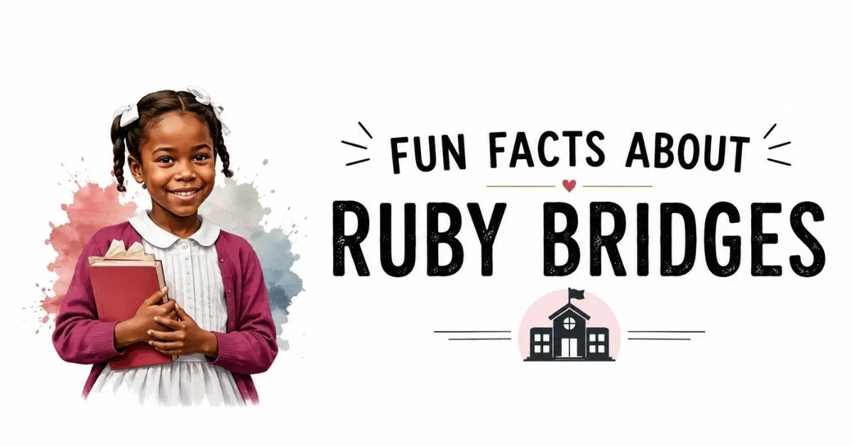 : Fun facts about Ruby Bridges with a young Ruby Bridges illustration